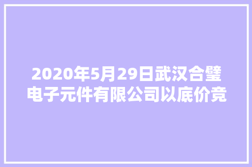 2020年5月29日武汉合璧电子元件有限公司以底价竞得武汉市1宗工业用地 以16万元/亩成交