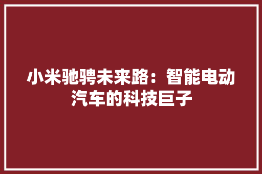 小米驰骋未来路：智能电动汽车的科技巨子