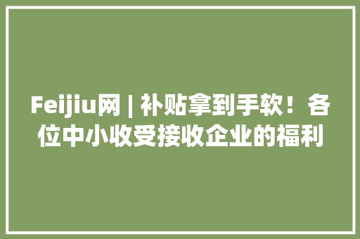 Feijiu网 | 补贴拿到手软！各位中小收受接收企业的福利来啦！