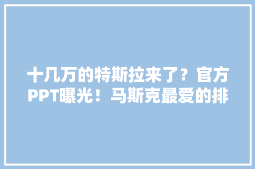 十几万的特斯拉来了？官方PPT曝光！马斯克最爱的排版办法必须学