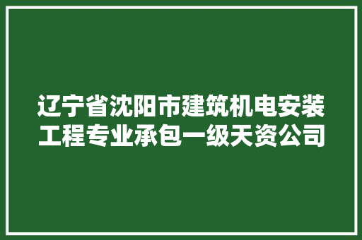 辽宁省沈阳市建筑机电安装工程专业承包一级天资公司名单
