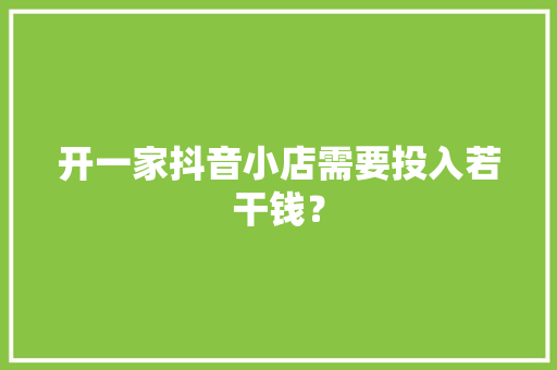 开一家抖音小店需要投入若干钱？
