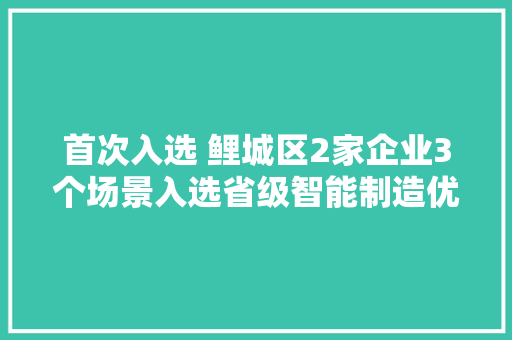 首次入选 鲤城区2家企业3个场景入选省级智能制造优秀场景
