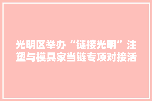 光明区举办“链接光明”注塑与模具家当链专项对接活动,家当是什么意思。