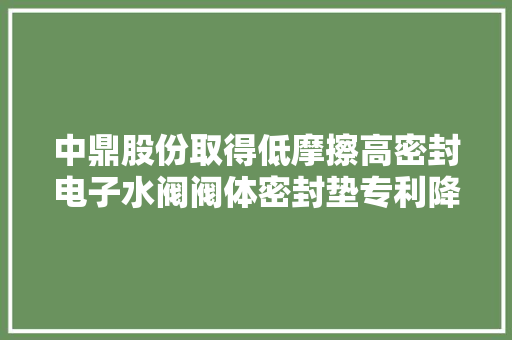 中鼎股份取得低摩擦高密封电子水阀阀体密封垫专利降低阀芯迁徙改变阻力且无噪音产生