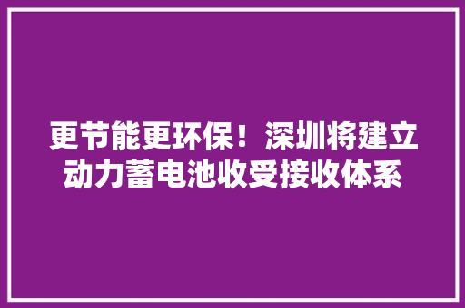 更节能更环保！深圳将建立动力蓄电池收受接收体系