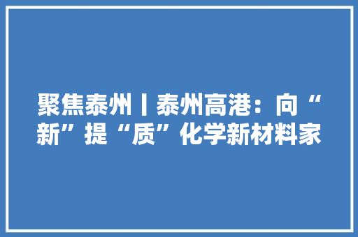 聚焦泰州丨泰州高港：向“新”提“质”化学新材料家当迈向高质量成长新篇章