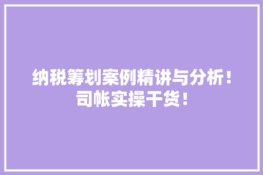 纳税筹划案例精讲与分析！司帐实操干货！