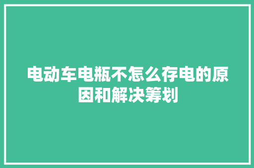 电动车电瓶不怎么存电的原因和解决筹划