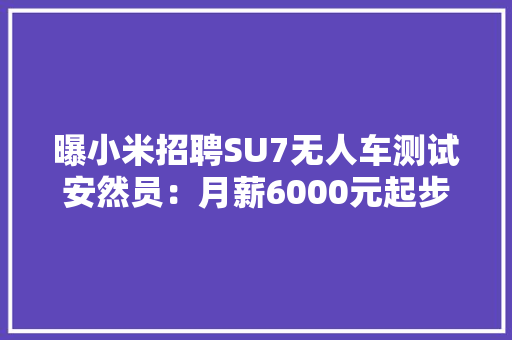 曝小米招聘SU7无人车测试安然员：月薪6000元起步
