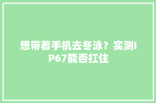 想带着手机去冬泳？实测IP67能否扛住,防水补漏维修上门服务。