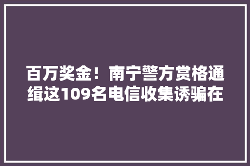 百万奖金！南宁警方赏格通缉这109名电信收集诱骗在逃人员