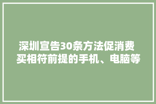 深圳宣告30条方法促消费 买相符前提的手机、电脑等补贴15%