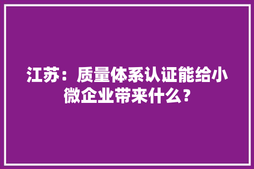 江苏：质量体系认证能给小微企业带来什么？