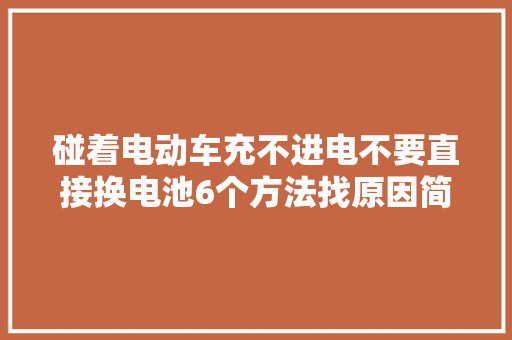 碰着电动车充不进电不要直接换电池6个方法找原因简单实用,电池检测机构。