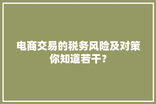 电商交易的税务风险及对策你知道若干？