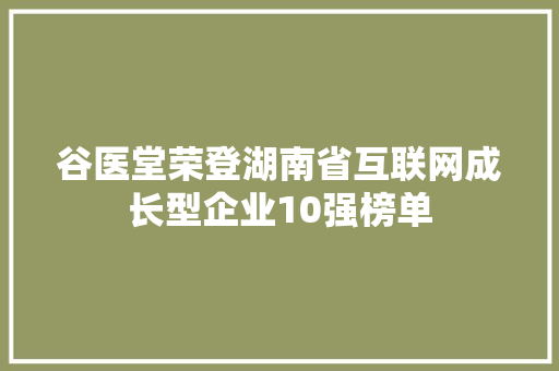 谷医堂荣登湖南省互联网成长型企业10强榜单