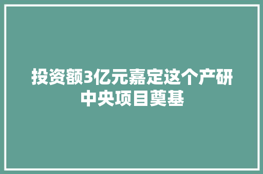 投资额3亿元嘉定这个产研中央项目奠基