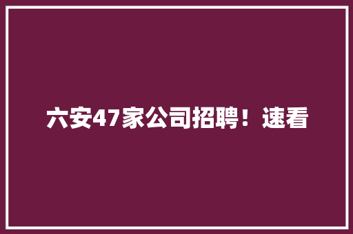 六安47家公司招聘！速看