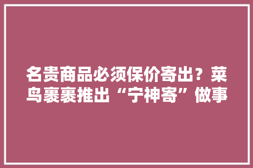 名贵商品必须保价寄出？菜鸟裹裹推出“宁神寄”做事