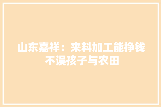 山东嘉祥：来料加工能挣钱 不误孩子与农田