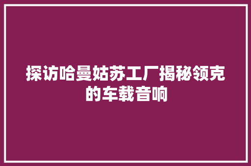 探访哈曼姑苏工厂揭秘领克的车载音响,音响品牌十大排名。