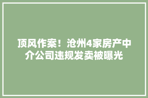 顶风作案！沧州4家房产中介公司违规发卖被曝光