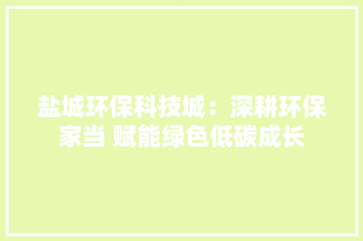 盐城环保科技城：深耕环保家当 赋能绿色低碳成长