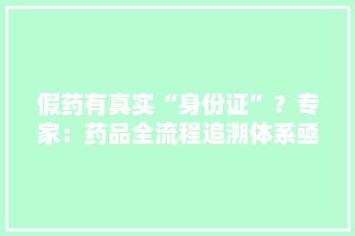 假药有真实“身份证”？专家：药品全流程追溯体系亟待建立