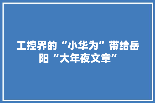 工控界的“小华为”带给岳阳“大年夜文章”