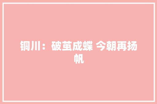铜川：破茧成蝶 今朝再扬帆