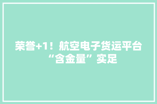 荣誉+1！航空电子货运平台“含金量”实足