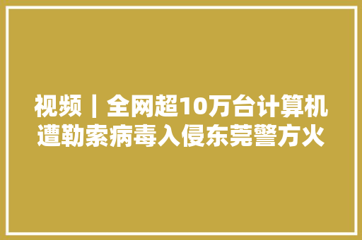 视频｜全网超10万台计算机遭勒索病毒入侵东莞警方火速侦破案件