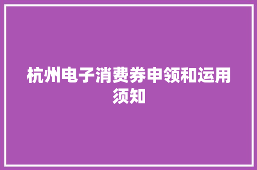 杭州电子消费券申领和运用须知