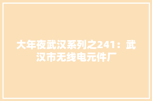 大年夜武汉系列之241：武汉市无线电元件厂