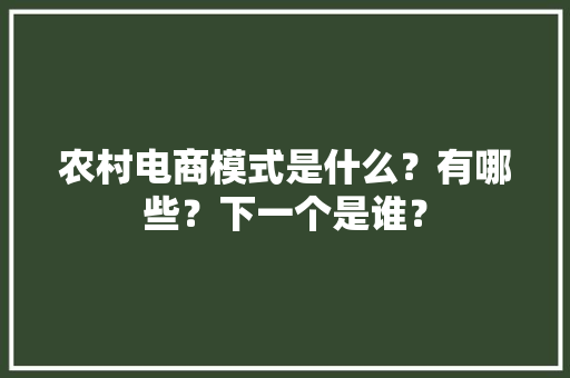 农村电商模式是什么？有哪些？下一个是谁？