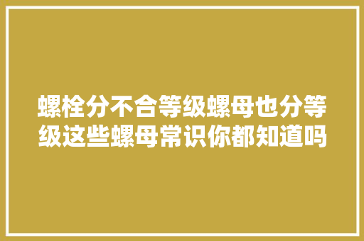 螺栓分不合等级螺母也分等级这些螺母常识你都知道吗