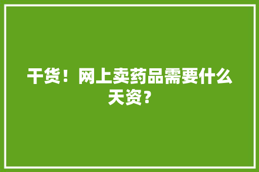 干货！网上卖药品需要什么天资？