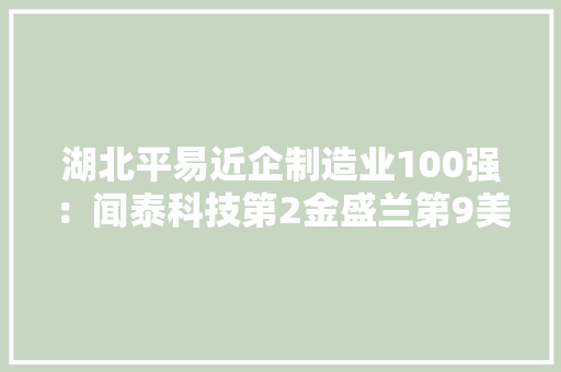 湖北平易近企制造业100强：闻泰科技第2金盛兰第9美亚达第57