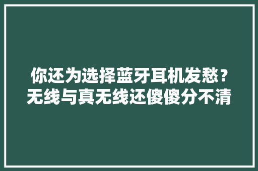 你还为选择蓝牙耳机发愁？无线与真无线还傻傻分不清？一文搞懂