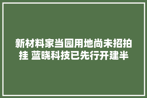新材料家当园用地尚未招拍挂 蓝晓科技已先行开建半年