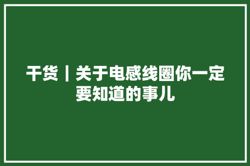 干货｜关于电感线圈你一定要知道的事儿
