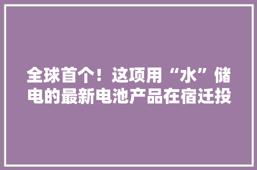 全球首个！这项用“水”储电的最新电池产品在宿迁投产