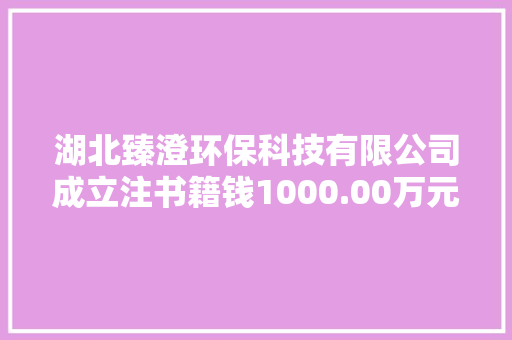 湖北臻澄环保科技有限公司成立注书籍钱1000.00万元公民币