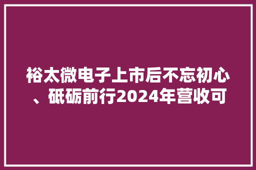 裕太微电子上市后不忘初心、砥砺前行2024年营收可期