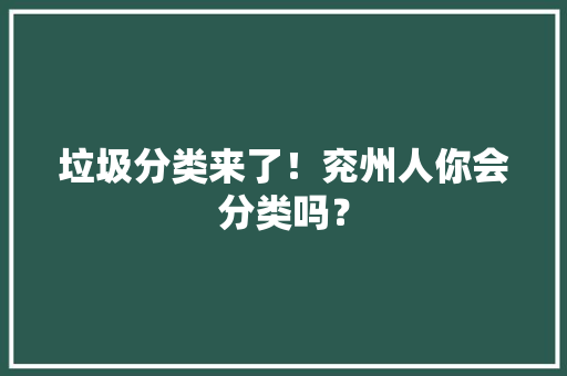 垃圾分类来了！兖州人你会分类吗？