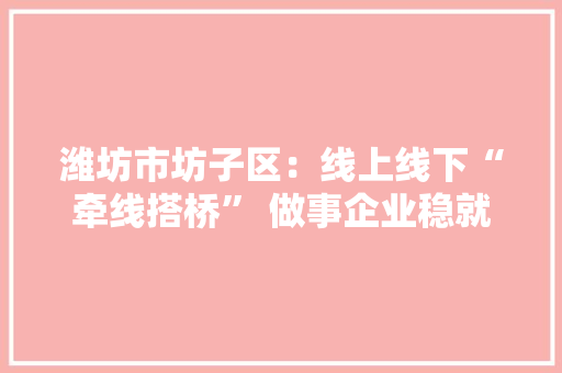 潍坊市坊子区：线上线下“牵线搭桥” 做事企业稳就业