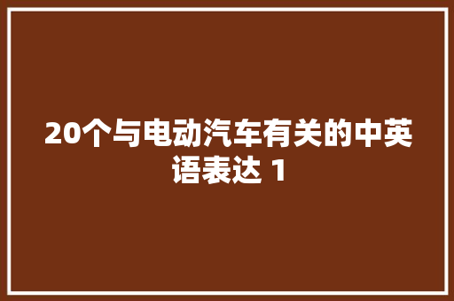 20个与电动汽车有关的中英语表达 1
