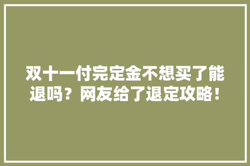 双十一付完定金不想买了能退吗？网友给了退定攻略！但建议别用…