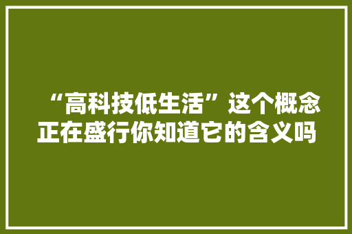 “高科技低生活”这个概念正在盛行你知道它的含义吗？